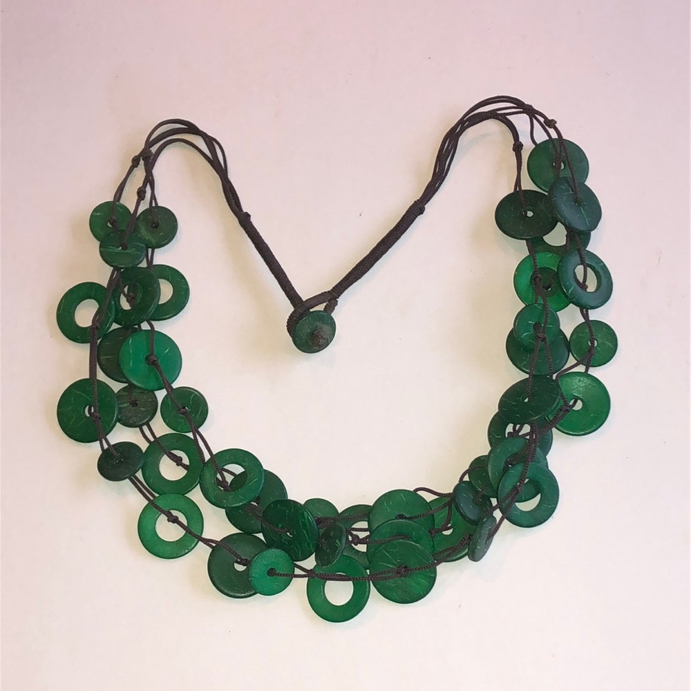 Green Disc Layered Boho Necklace
